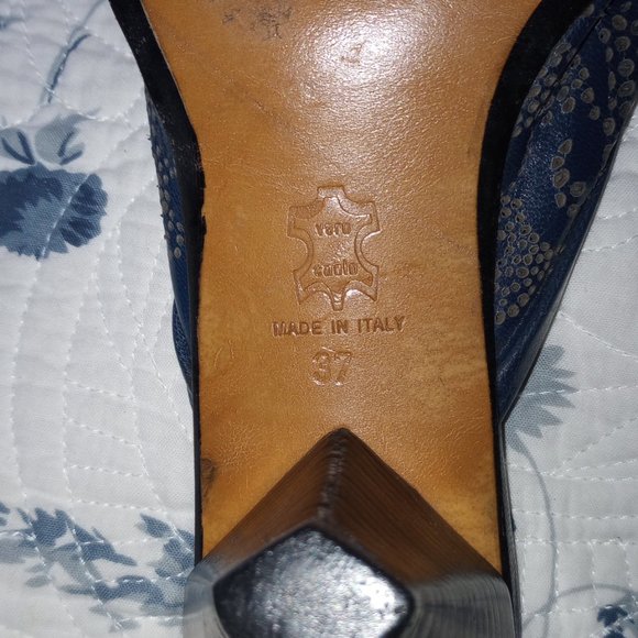 Gianni Ferrante Vero Cuoio Blue Leather Mules ~37~ - Picture 2 of 10